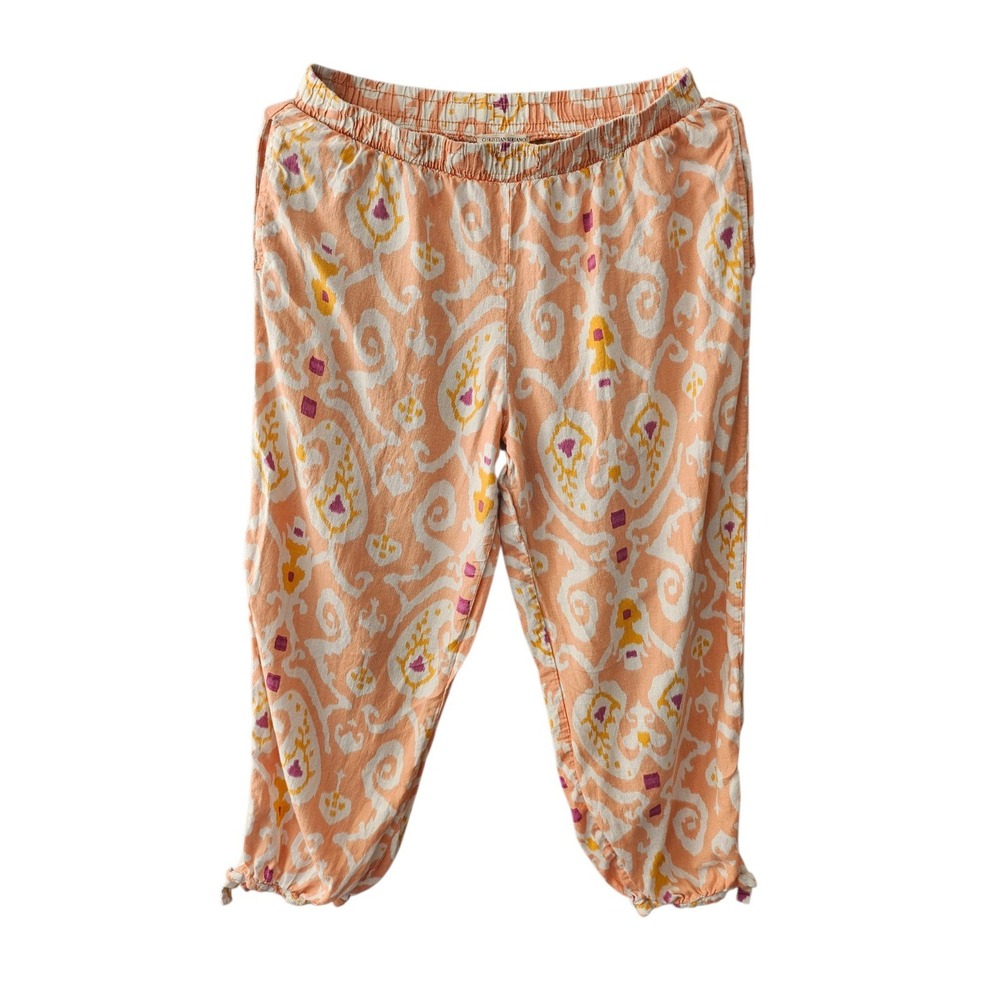 Christian Siriano New York Ikat Paisley Linen Blend Crop Pants Peach Orange L